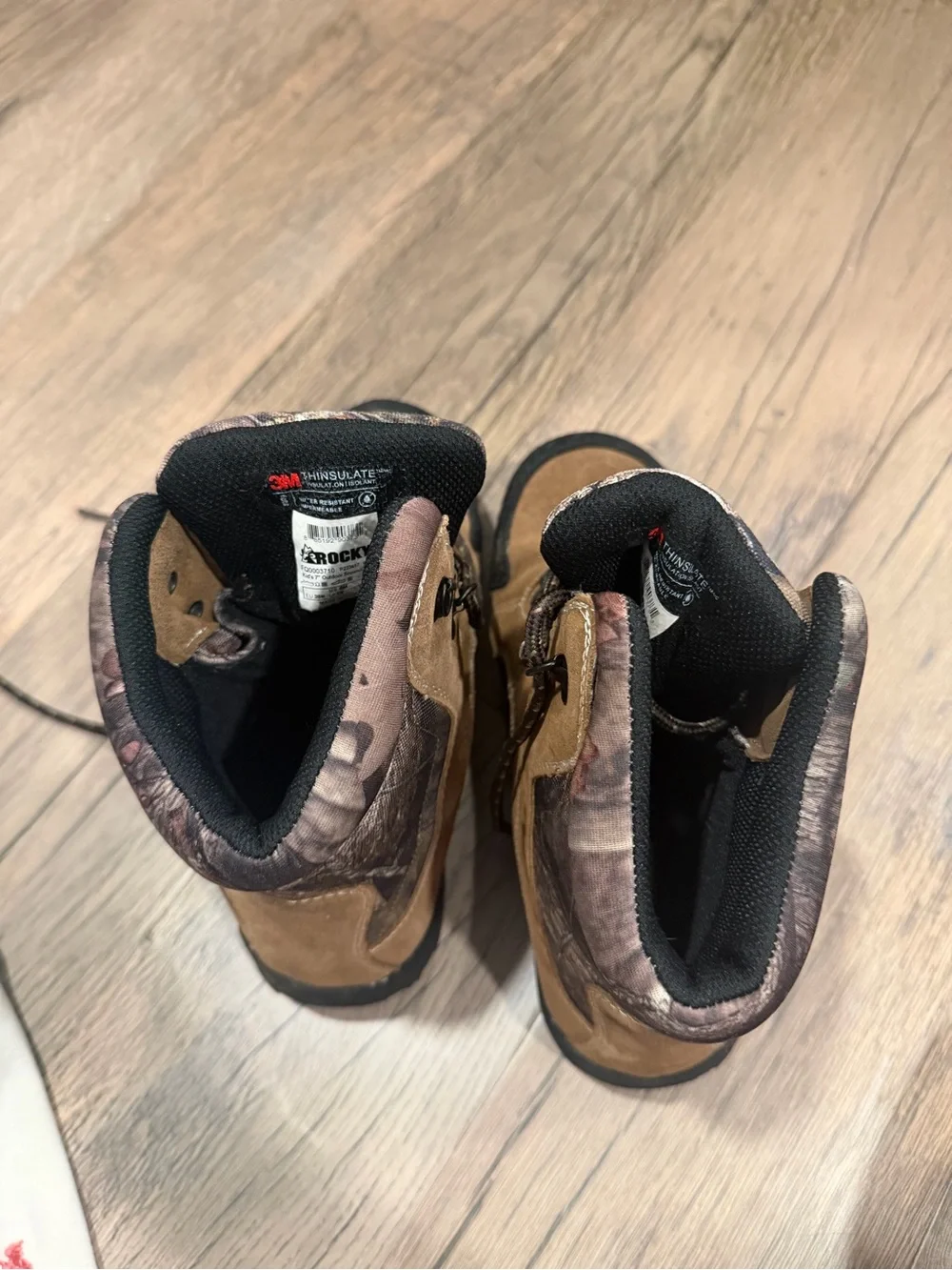 Kids Suede Brown Outdoor Boots with Camouflage Accent